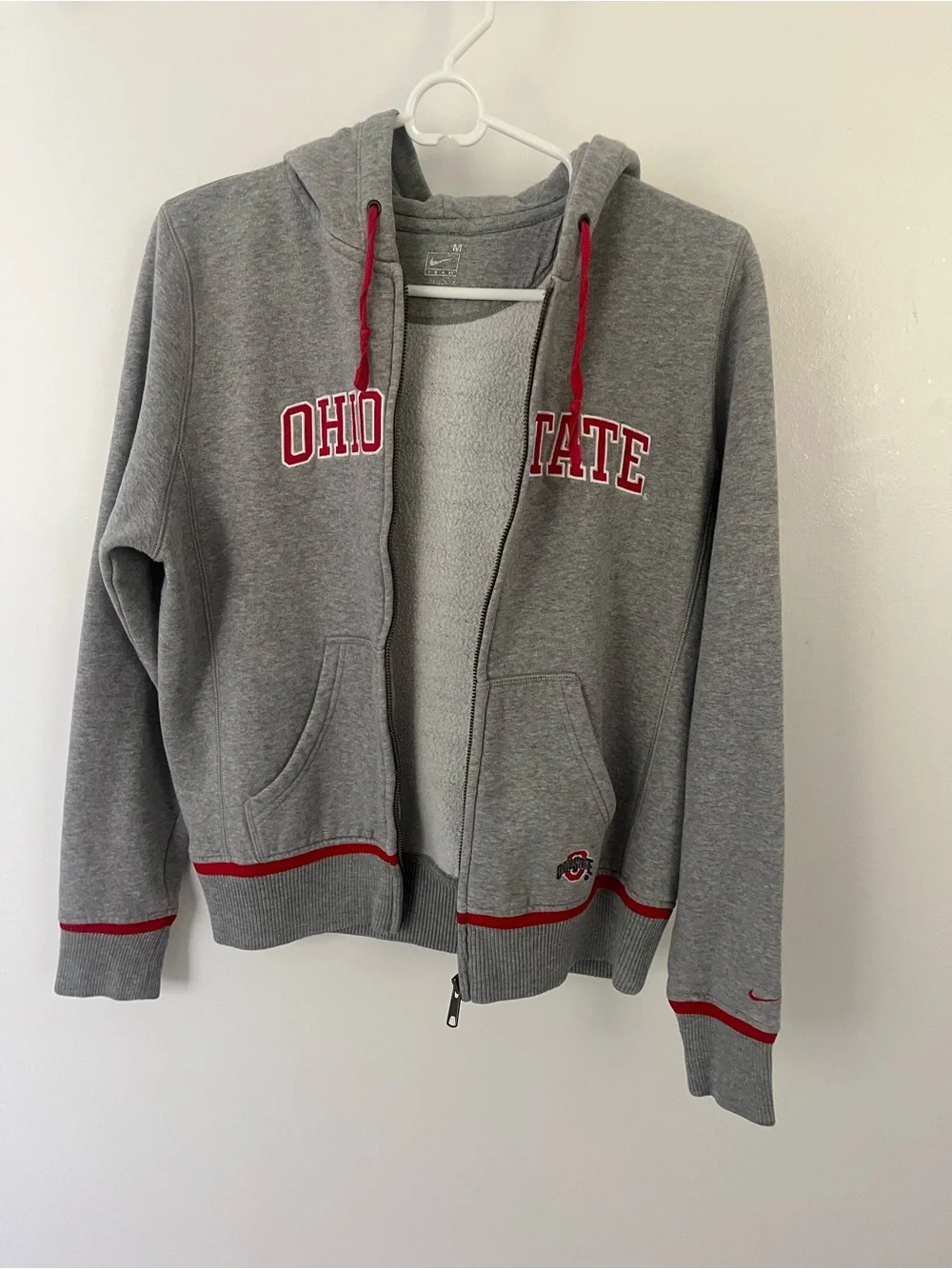 Ohio State Kids' Gray Zip-Up Hoodie with Red Accents size Medium